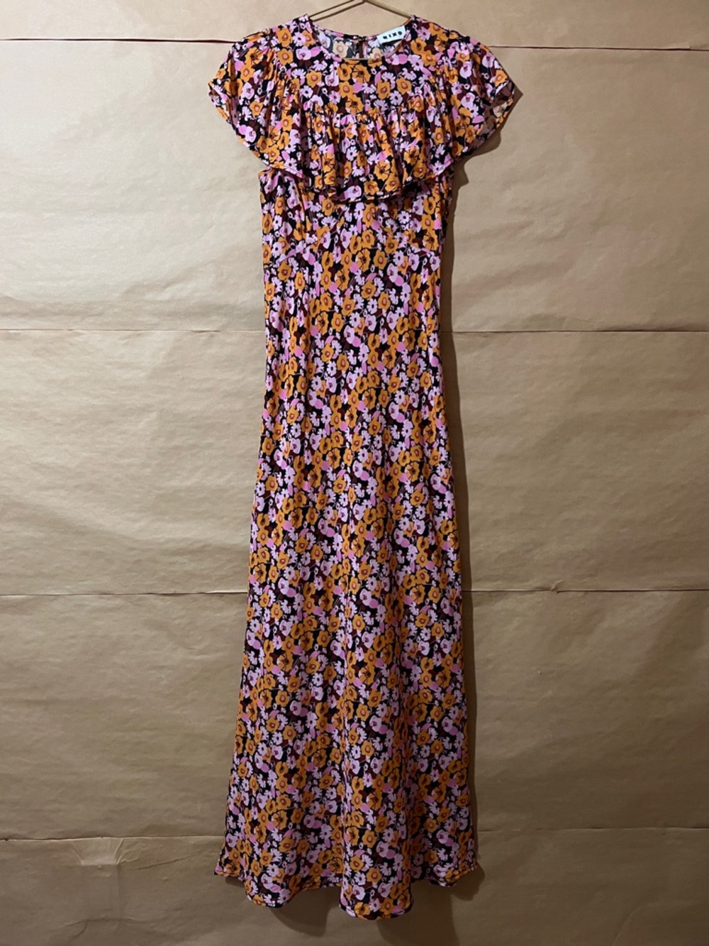 Rixo | Lacey Dress Abstract Floral Cape Collar Midi Dress Silk Cotton Size S